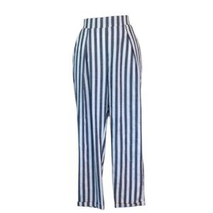STRADIVARIUS pants, striped blue/white, Pockets, pleats, elastic waist, ankle. M